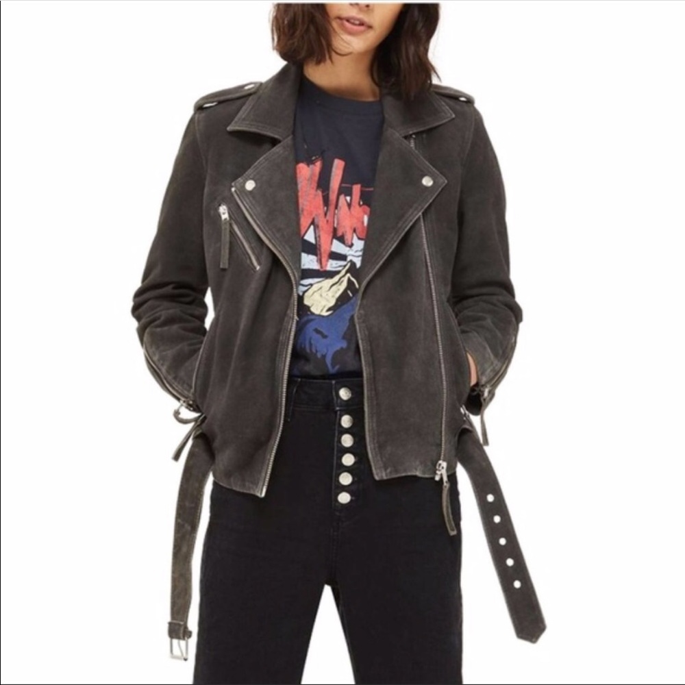 Topshop Grey Moto Jacket - Picture 4 of 6